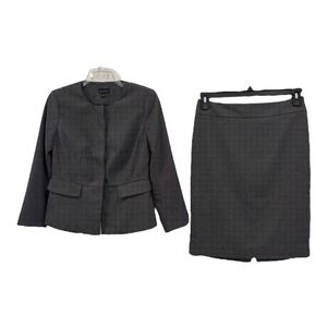 Ann Taylor Skirt Suit Gray Textured Hidden Button Placket Jacket Sz 0 Skirt Sz 2